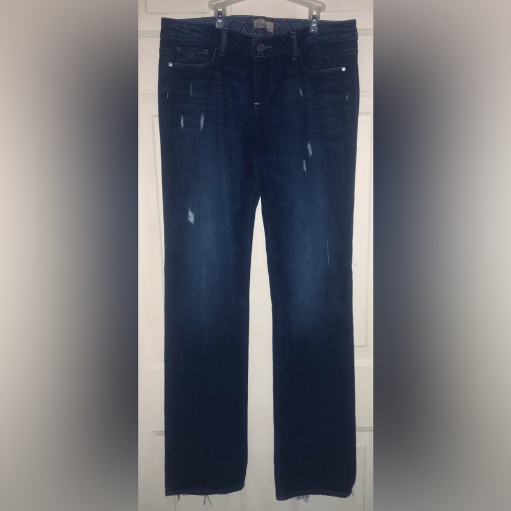 PAIGE Silver Button on Dark Blue Denim